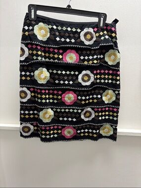 Etcetera Black Pencil Skirt with Multicolor Floral Embroidery